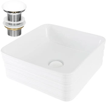 ML-Design Waschbecken Keramik Weiß 39x39x15 cm Quadratisch mit Ablaufgarnitur