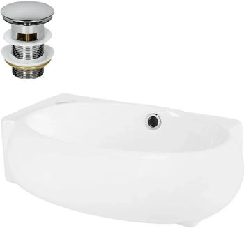 ML-Design Waschbecken Keramik Weiß 43x28x15cm Klein inkl Ablaufgarnitur Silber
