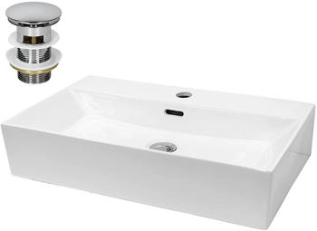 ECD Germany Waschbecken 515x360x130 mm Keramik Wei&szlig; inkl Ablaufgarnitur