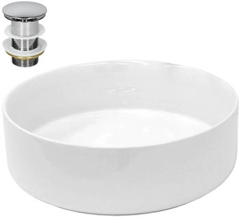 ECD Germany Design Waschbecken 355mm mit Ablaufgarnitur Keramik Rund Wei&szlig;