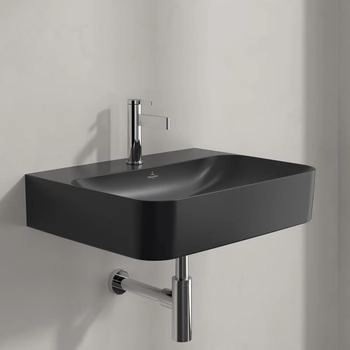 Villeroy & Boch Finion Waschtisch mit Hahnloch mit verdecktem Überlauf ViFlow 600 x 470 mm pure black CeramicPlus (416864R7)