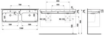 Laufen MEDA Doppel-Waschtisch 1300 x 460 mm weiß (H8141120001091)
