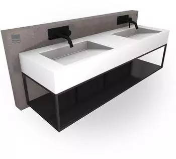 Bernstein TWG16 Doppel-Wandwaschbecken Mineralguss 153x45x15cm, Wei&szlig; matt (TWG16)