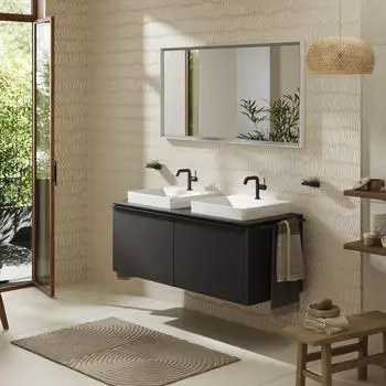 Hansgrohe Xelu Q Konsole mit 2 Ausschnitten 136x55 cm geschliffen 50x48 cm diamantgrau matt
