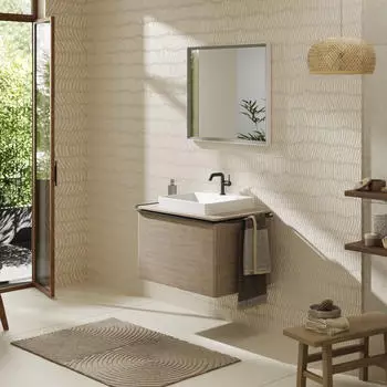 Hansgrohe Xelu Q Konsole mit Ausschnitt mittig 78x55 cm geschliffen 50x48 cm eiche natur