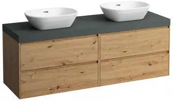Laufen Lani Waschtischplatte verkehrsgrau 1 Ausschnitt links und rechts, 1570x495x580mm, H4055941122671, Wildeiche