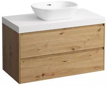 Laufen Lani Waschtischplatte weiß matt 1 Ausschnitt mittig, 985x495x580mm, H4045611122671, Wildeiche