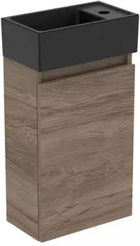 Ideal Standard Eurovit+ Handwaschbecken-Paket mit Unterschrank, 1 T&uuml;r, 37cm, Schwarz/Nussbaum (R0578Y9)
