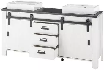 Furn.Design Stove Doppelwaschtisch-Set mit 2 Waschbecken, Weiß/Pinie Anthrazit, 164x81x43cm