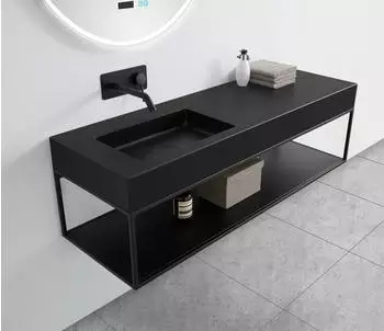 Bernstein Wandwaschbecken BA8012 Mineralguss 121x45x12cm Quarz Schwarz (34986)