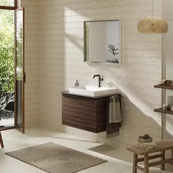 Hansgrohe Xelu Q Konsole mit Ausschnitt mittig 78x55 cm geschliffen 60x48 cm nussbaum dunkel