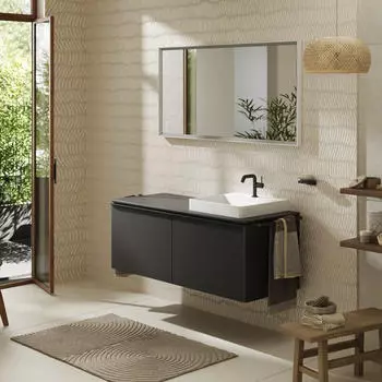 Hansgrohe Xelu Q Konsole mit Ausschnitt rechts 136x55 cm geschliffen 50x48 cm diamantgrau matt