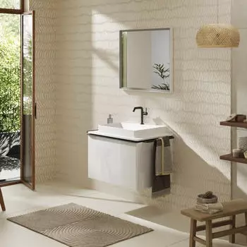 Hansgrohe Xelu Q Konsole mit Ausschnitt mittig 78x55 cm geschliffen 60x48 cm wei&szlig; hochglanz