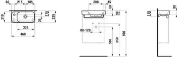 Laufen Meda Handwaschbecken Einbau 460x235mm, ohne Hahnloch, ohne &Uuml;berlauf, Wei&szlig; (H8151140001121)