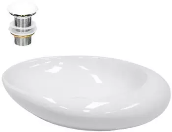 LuxeBath Aufsatzwaschbecken Keramik Wei&szlig; 585x375x145mm ohne &Uuml;berlauf inkl. Ablaufgarnitur (490008502)