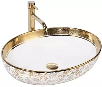 Rea Margot Aufsatzwaschbecken Oval 52x40cm Keramik Wei&szlig;-Gold (REA-U9650)