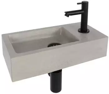 Differnz Jukon Aufsatzwaschbecken 38,5x18,5x9cm Beton hellgrau, Wasserhahn mattschwarz (38.251.03)