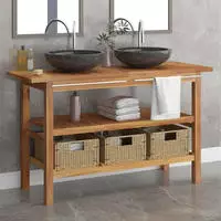 vidaXL Waschtisch mit Schwarzen Marmorbecken Massivholz Teak