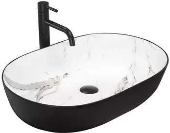 Rea Cleo Aufsatzwaschbecken 60.5x41cm oval Vetroceramica schwarz-wei&szlig; (REA-U6625)
