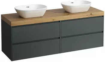 Laufen Lani Waschtischplatte wildeiche 1 Ausschnitt links und rechts 1570x495x580 mm H4065941122661 Verkehrsgrau
