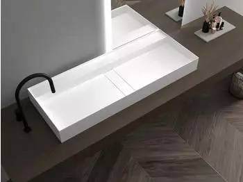 Bernstein TWG211 Wandwaschbecken/Aufsatzbecken Mineralguss 100x46x12cm Weiß Matt (TWG211)