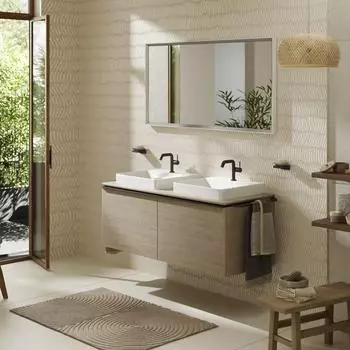 Hansgrohe Xelu Q Konsole mit 2 Ausschnitten 136x55 cm geschliffen 50x48 cm eiche natur