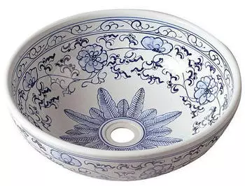 Sapho Priori Keramik-Aufsatzwaschtisch &Oslash;41cm, wei&szlig; mit blau Muster (PI012)
