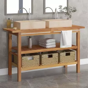 vidaXL Waschtisch mit Marmorbecken Creme Massivholz Teak (3096578)