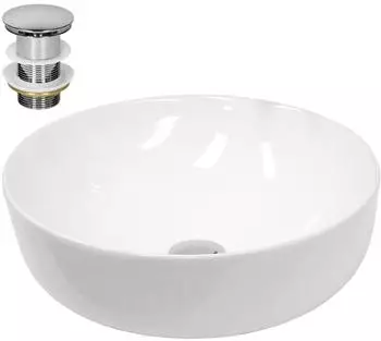 LuxeBath Aufsatzwaschbecken Rund Keramik Wei&szlig; 400x400x135mm inkl. Ablaufgarnitur ohne &Uuml;berlauf (390002220)