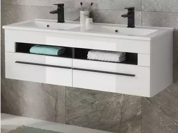 Furn.Design Design-D Doppelwaschtisch Set h&auml;ngend, wei&szlig; Hochglanz, 120cm (I-BWiXWT67)