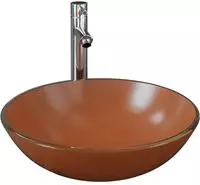 vidaXL Badezimmer Waschbecken mit Wasserhahn und Ablaufgarnitur Braun