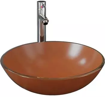 vidaXL Badezimmer Waschbecken mit Wasserhahn und Ablaufgarnitur, Braun, Geh&auml;rtetes Glas (3098458)