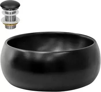 LuxeBath Aufsatzwaschbecken rund, Keramik, schwarz matt, Ø 400x155mm (490007825)