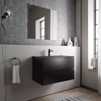Bernstein AVA BRUXELLES Badmöbel-Set 80cm Mineralguss-Waschbecken Schwarz matt (AVA BRUXELLES)