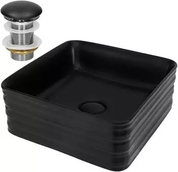 LuxeBath Aufsatzwaschbecken Keramik Schwarz Matt 390x390x150mm (490008858)