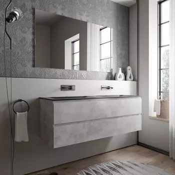 Bernstein AVA Badmöbel-Set mit Mineralguss-Doppelwaschbecken BRUXELLES 140cm, Beton, Schwarz matt (AVA-140)