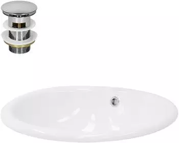 LuxeBath Einbauwaschbecken Keramik oval wei&szlig; gl&auml;nzend 49x19,5x40,5cm mit &Uuml;berlauf (490009437)
