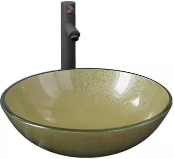 vidaXL Waschbecken mit Wasserhahn und Ablaufgarnitur, geh&auml;rtetes Glas, Gold (3098462)