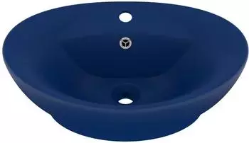 vidaXL Luxus-Waschbecken mit &Uuml;berlauf Oval 58,5x39cm Keramik Matt Dunkelblau (146935)