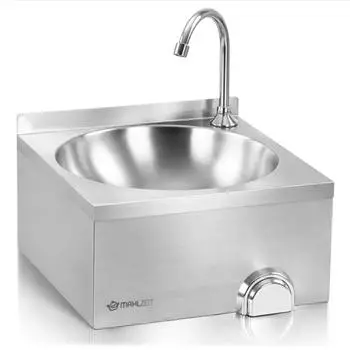 Mahlzeit Handwaschbecken Edelstahl mit Kniebet&auml;tigung, Wandmontage (WB2)