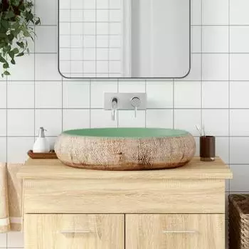 vidaXL Aufsatzwaschbecken Oval Keramik Gr&uuml;n/Braun 59x40x15cm (155077)