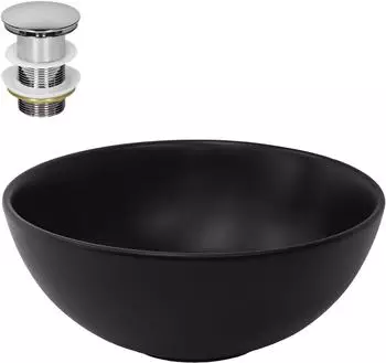 LuxeBath Aufsatzwaschbecken Keramik, rund, schwarz matt, Ø32x13,5cm, inkl. Ablaufgarnitur (490009051)