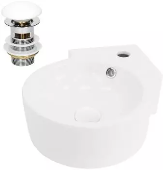 LuxeBath Eckwaschbecken Keramik Wei&szlig; 45x36x13cm mit Ablaufgarnitur & &Uuml;berlauf (490009630)