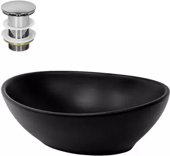 LuxeBath Keramik Handwaschbecken Schwarz Matt Oval 410x335x145mm mit Ablaufgarnitur (490009027)