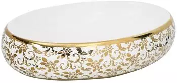 vidaXL Aufsatzwaschbecken oval wei&szlig;/gold 59x40x15cm Keramik (155111)