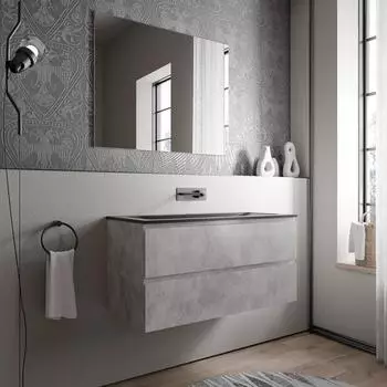 Bernstein AVA BRUXELLES Waschbeckenunterschrank 100cm, Mineralguss-Waschbecken, Beton/Schwarz matt