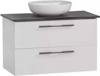 Schildmeyer Maxim Waschtisch-Set 86cm, matt wei&szlig;/Marmor-Optik, rundes Aufsatzwaschbecken (701859)