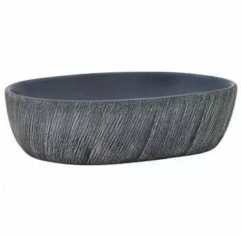 vidaXL Aufsatzwaschbecken oval 47x33x13cm, schwarz und grau, Keramik (155068)