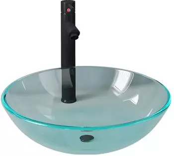 vidaXL Waschbecken mit Wasserhahn und Ablaufgarnitur, geh&auml;rtetes Klarglas (3098440)