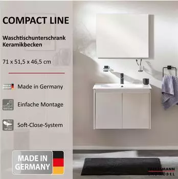 Fackelmann Compact Line Waschtisch-Set 71cm, 2 T&uuml;ren, Keramikbecken, kaschmir